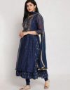 Biba Navy Blue Salwar Suit has a Navy Blue printed kurta, an inner, a pants, and a dupatta. It is machine washable Polycotton based printed suit sets.